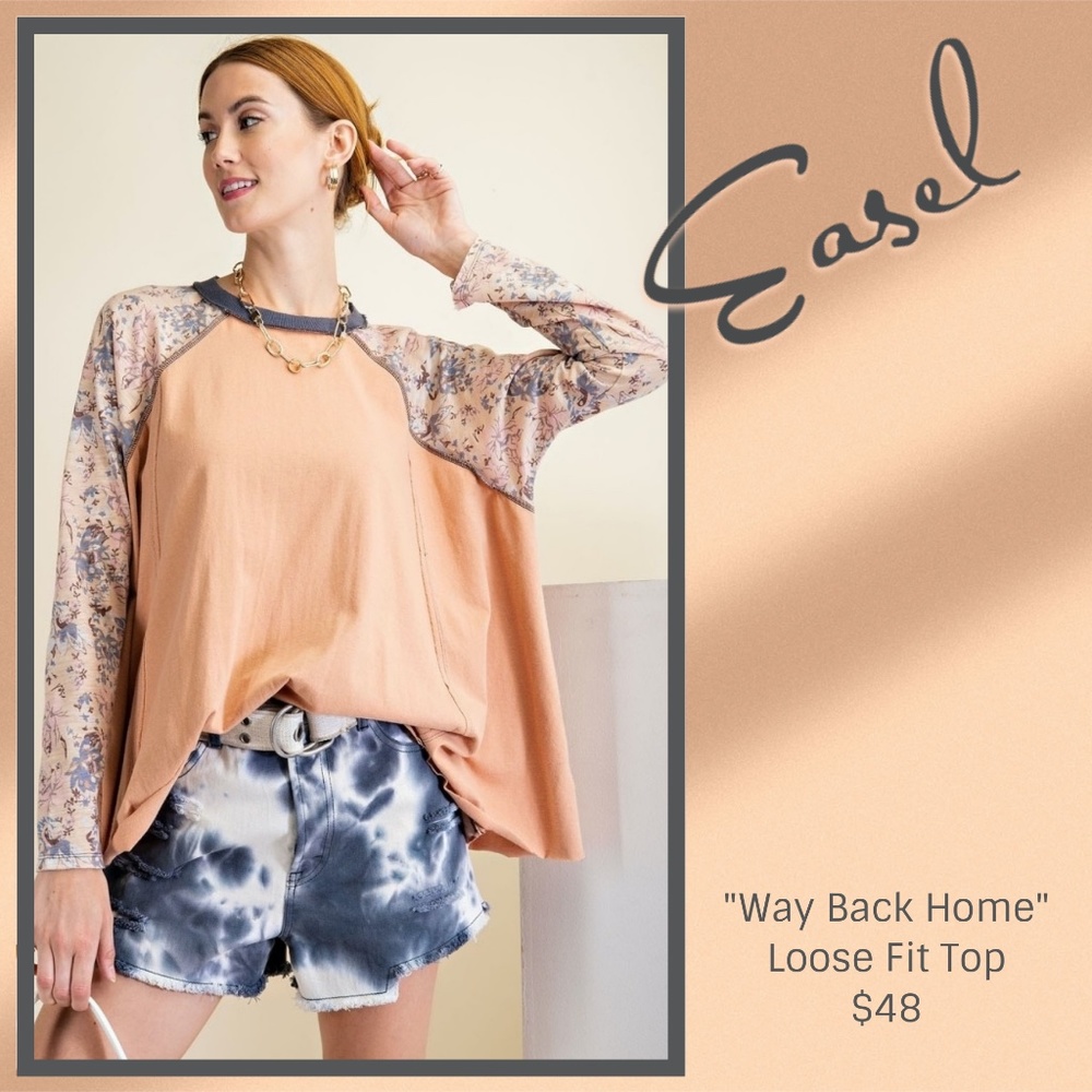 Easel "Way Back Home" Flared Floral Mix Jersey Top